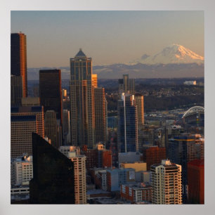 Aerial view of Seattle city skyline 2 Poster