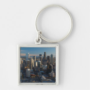 Aerial view of Seattle city skyline Key Ring