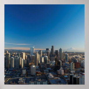 Aerial view of Seattle city skyline Poster