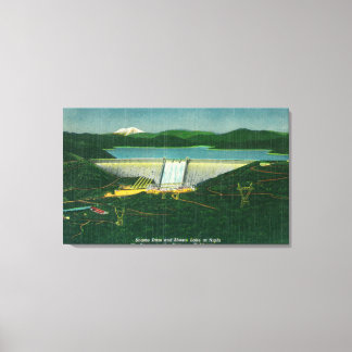 Aerial View of Shasta Dam, Lake, Mountain at Canvas Print