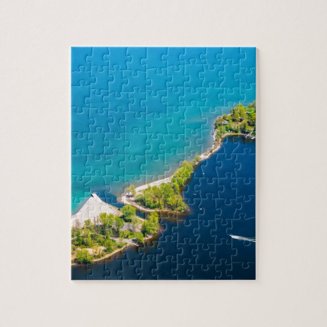 Aerial view of Sodus Bay and Lake Ontario Jigsaw Puzzle (Vertical)