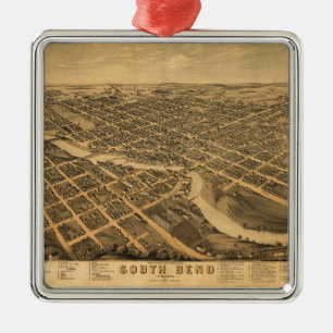 Aerial View of South Bend, Indiana (1874) Metal Tree Decoration
