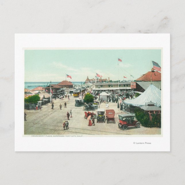 Aerial View of Tent City and Amusement Plaza Postcard (Front)