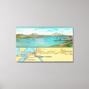 Aerial View of the Carquinez Bridge and Map Canvas Print