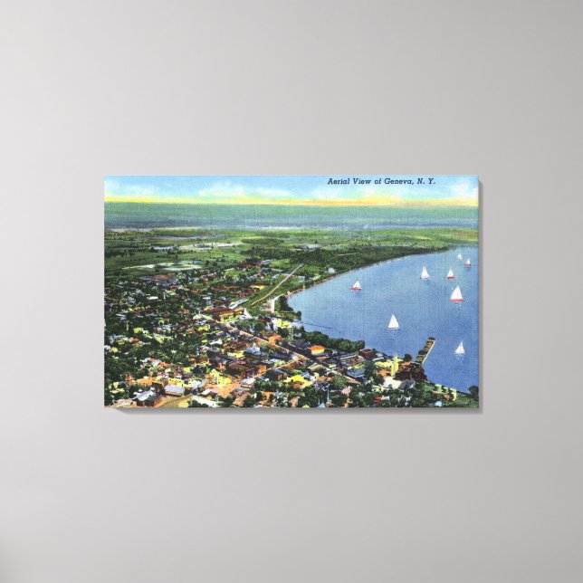 Aerial View of the City, Sailboats on the Lake Canvas Print (Front)
