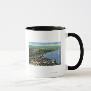 Aerial View of the City, Sailboats on the Lake Mug