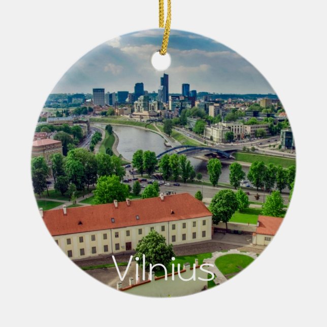Aerial view of Vilnius, Lithuania Ceramic Tree Decoration (Front)