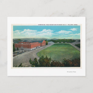 Aerial View of WA State College Gym and Postcard