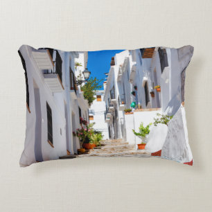 Aerial view of white city Frigiliana in sunny day  Decorative Cushion