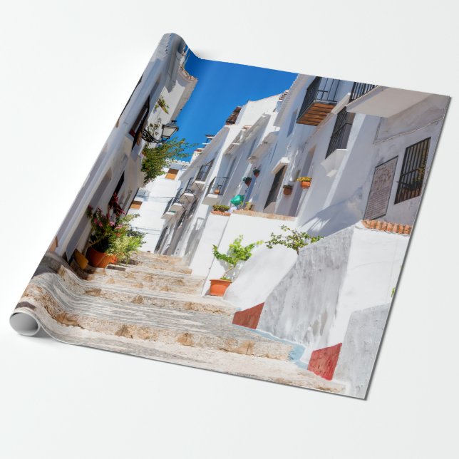 Aerial view of white city Frigiliana in sunny day  Wrapping Paper (Unrolled)