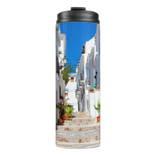 Aerial view of white city Frigiliana on sunny day  Thermal Tumbler