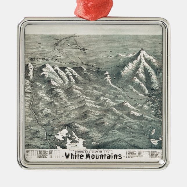Aerial View of White Mountains, New Hampshire 1890 Metal Tree Decoration (Front)