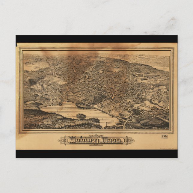 Aerial View of Woburn Massachusetts (1883) Postcard (Front)