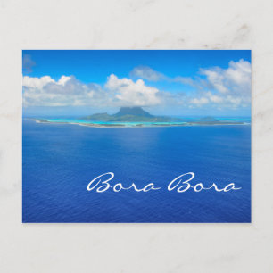 Aerial view over Bora Bora text postcard