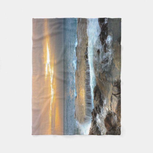 Aerial View Photography of Rocky Shore Fleece Blanket (Front)