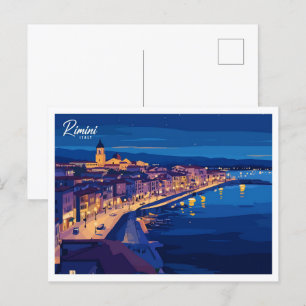 Aerial View Rimini Italy Illustration Travel Postcard