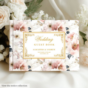 Aerial watercolor dusty pink gold wedding   guest book