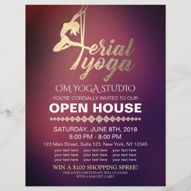 Aerial YOGA Meditation Fitness Studio Open House Flyer (Front)