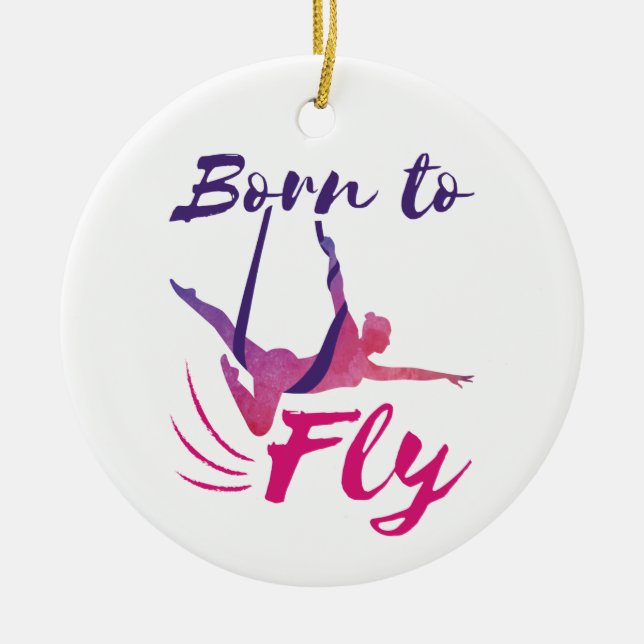 Aerial Yoga Silks Born to Fly Ceramic Tree Decoration (Front)