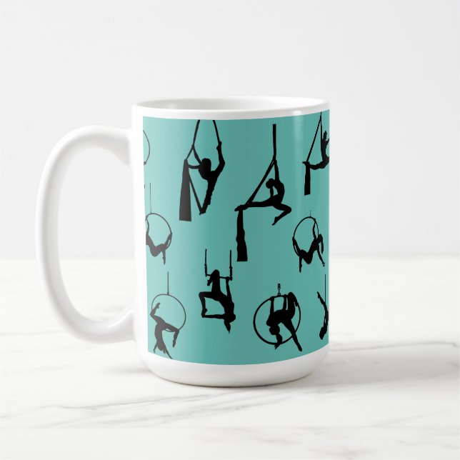 Aerialist Aerial Silks Lyra silhouettes aqua Coffee Mug (Left)
