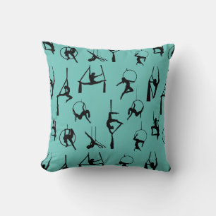 Aerialist Aerial Silks Lyra silhouettes aqua Cushion