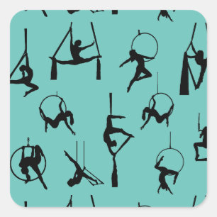 Aerialist Aerial Silks Lyra silhouettes aqua Square Sticker