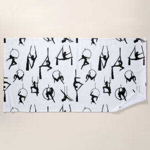 Aerialist Aerial Silks Lyra silhouettes Beach Towel
