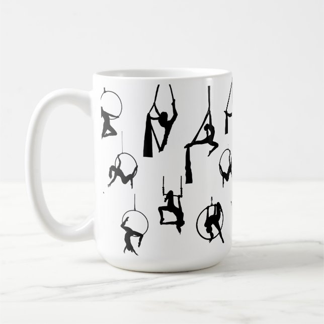 Aerialist Aerial Silks Lyra silhouettes Coffee Mug (Left)
