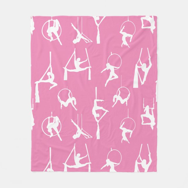 Aerialist Aerial Silks Lyra silhouettes pink Fleece Blanket (Front)