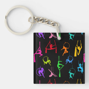 Aerialist Aerial Silks Lyra silhouettes rainbow Key Ring