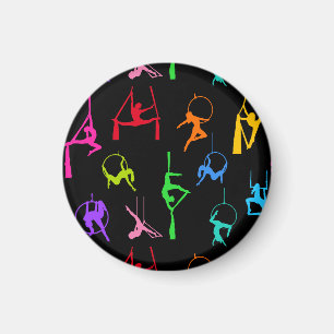 Aerialist Aerial Silks Lyra silhouettes rainbow Magnet
