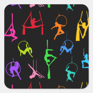 Aerialist Aerial Silks Lyra silhouettes rainbow Square Sticker