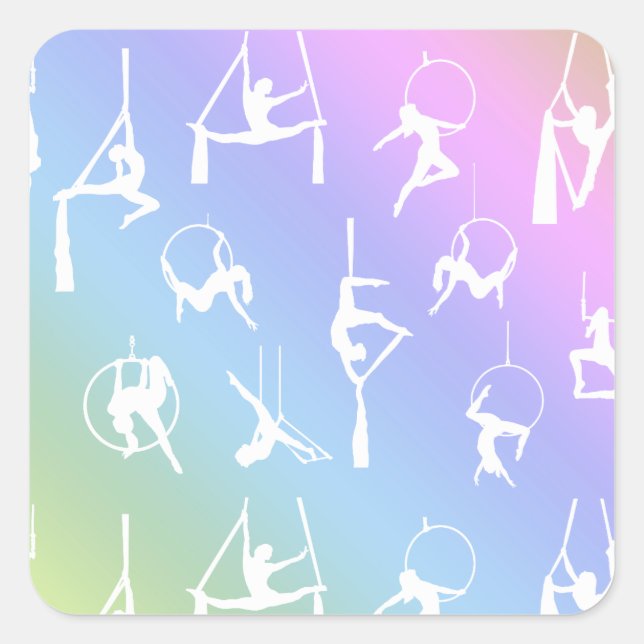 Aerialist Aerial Silks Lyra silhouettes rainbow Square Sticker (Front)