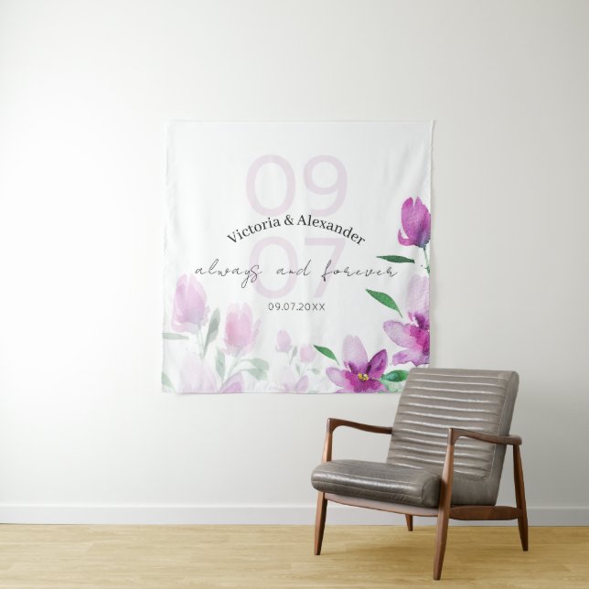 Aeristic Elegant Pink Wildflowers Watercolor Tapestry (In Situ)