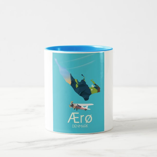 Ærø, Denmark Map travel poster Two-Tone Coffee Mug (Center)