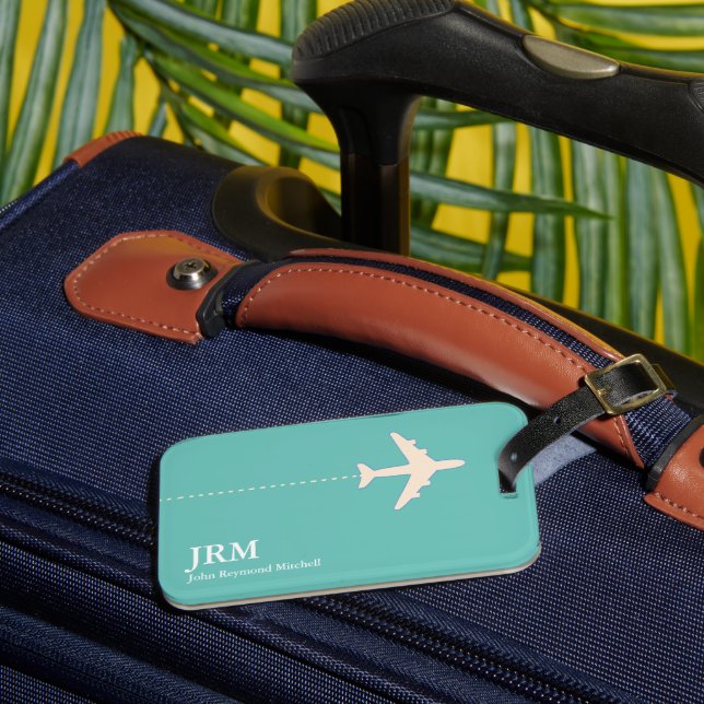 Aero Personalised Light Teal Blue Travel  Luggage Tag (Front Insitu 3)