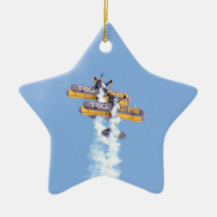 Aerobatic Biplanes In Flight Ceramic Tree Decoration