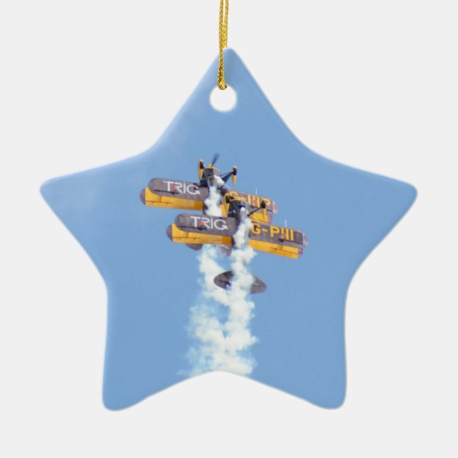 Aerobatic Biplanes In Flight Ceramic Tree Decoration (Front)
