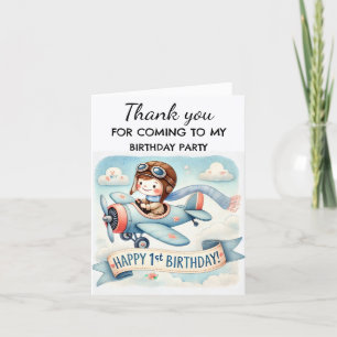 Aeroplane 1st Birthday Party Boy Cute Thank You Card