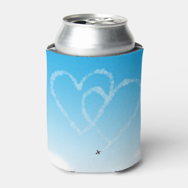 aeroplane 2 hearts in blue sky can cooler (Can Front)