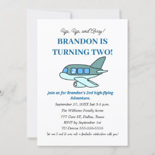 Aeroplane 2nd Birthday Boy Blue Kids Planes Invitation