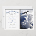 Aeroplane Above the Clouds Bar Mitzvah Invitations<br><div class="desc">Your world traveller son is having his Bar Mitzvah, so you need the perfect themed appropriate invitations. These proper invitations display an overhead view of the clouds from an aeroplane with a silhouette aeroplane illustration. Your Bar Mitzvah details are custom printed on the left side in grey and navy blue....</div>