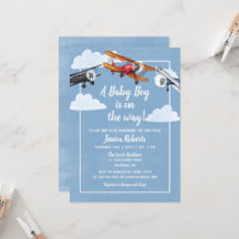 Aeroplane Adventure Baby Boy Shower Invitation