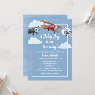 Aeroplane Adventure Baby Boy Shower Invitation