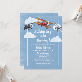 Aeroplane Adventure Baby Boy Shower Invitation