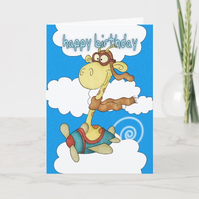 Aeroplane / Aeroplane Giraffe Birthday Card - (Front)