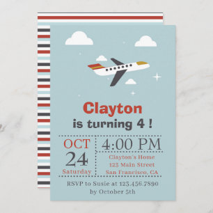 Aeroplane and Clouds Kids Birthday Party Invitation