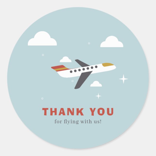 Aeroplane and Clouds Kids Birthday Thank You Classic Round Sticker (Front)