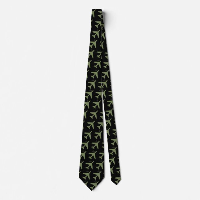 aeroplane and compass design green tie (Front)