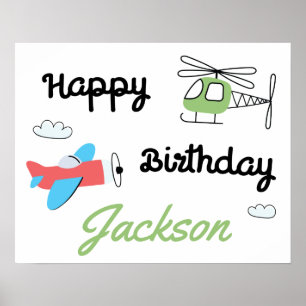 Aeroplane and Helicopter Happy Birthday Party Poster